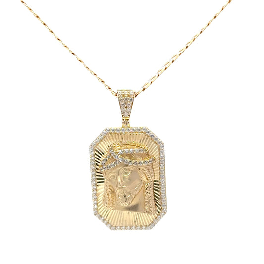 New 14K CZ Jesus Pendant & Solid Two Tone Cuban Chain
